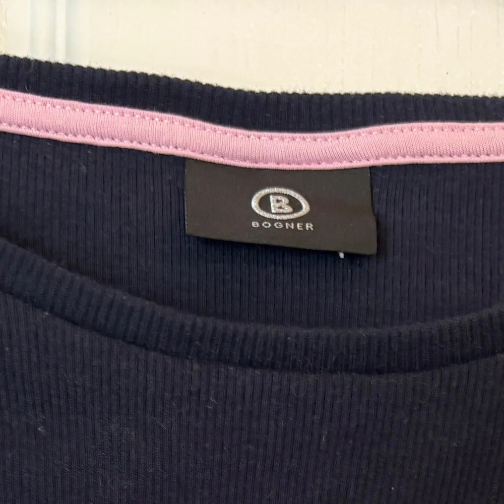 Bogner Striped Navy and White T-Shirt with Pink Sequin Detail Women’s M/L or 10 - Picture 3 of 8